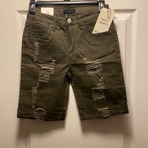 Olive Twill denim destructed shorts - medium